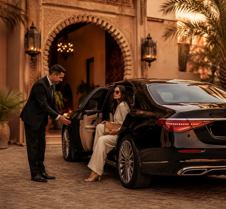 Luxury Chauffeur Service in Morocco outside a premium Marrakech riad
