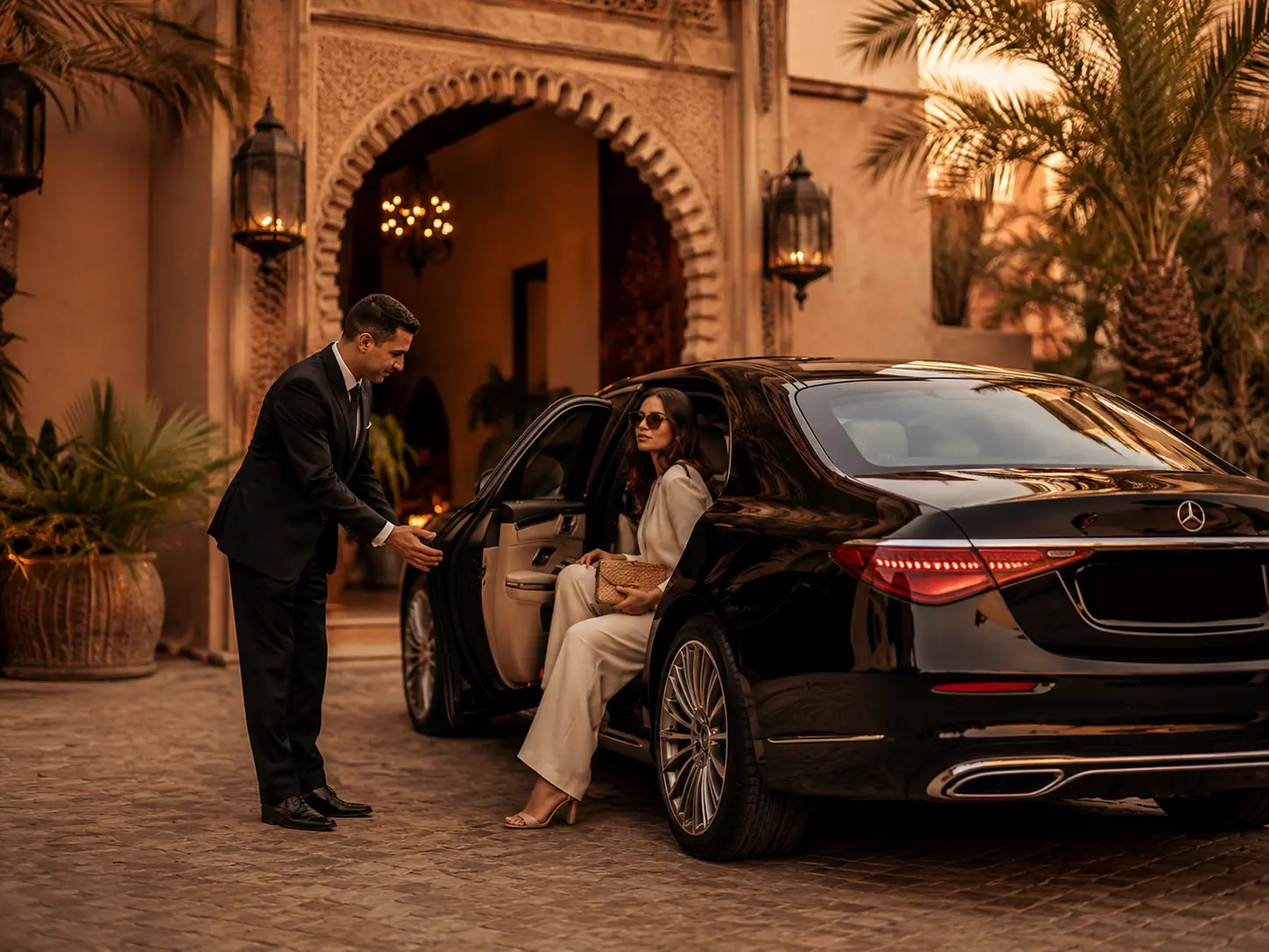 Luxury Chauffeur Service in Morocco outside a premium Marrakech riad