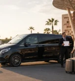 Chauffeur welcoming passengers for a Marrakech airport transfer at Marrakech Menara Airport