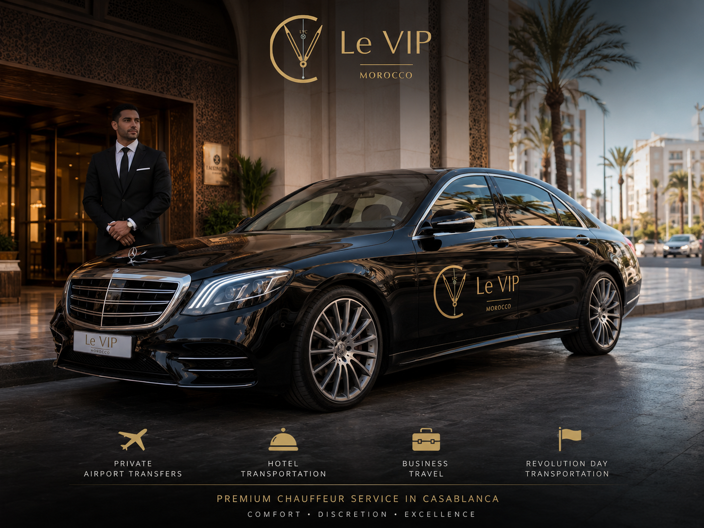 Mercedes S Class chauffeur service Casablanca for Revolution Day travel on August 20, 2026
