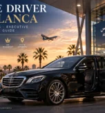 Private driver Casablanca opening a luxury black Mercedes outside Mohammed V Airport for executive chauffeur service