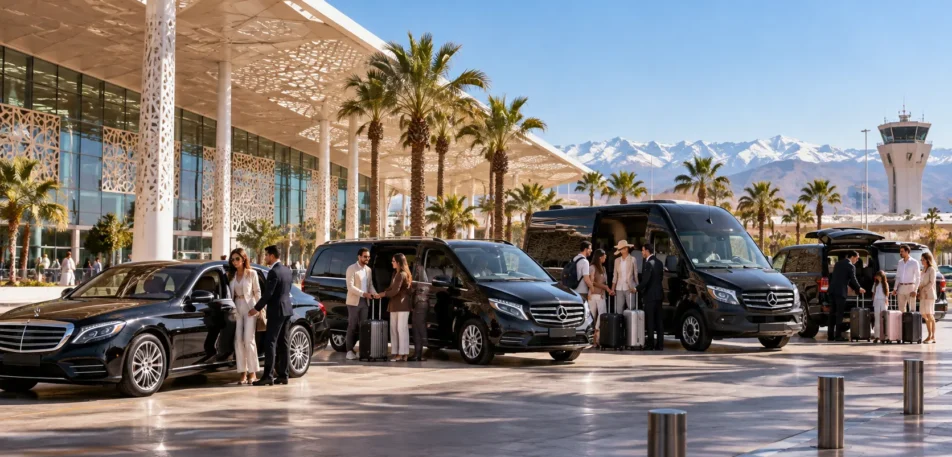 Marrakech Group Airport Transfer with Mercedes sedan, V-Class, Sprinter and luxury SUV at Marrakech Menara Airport