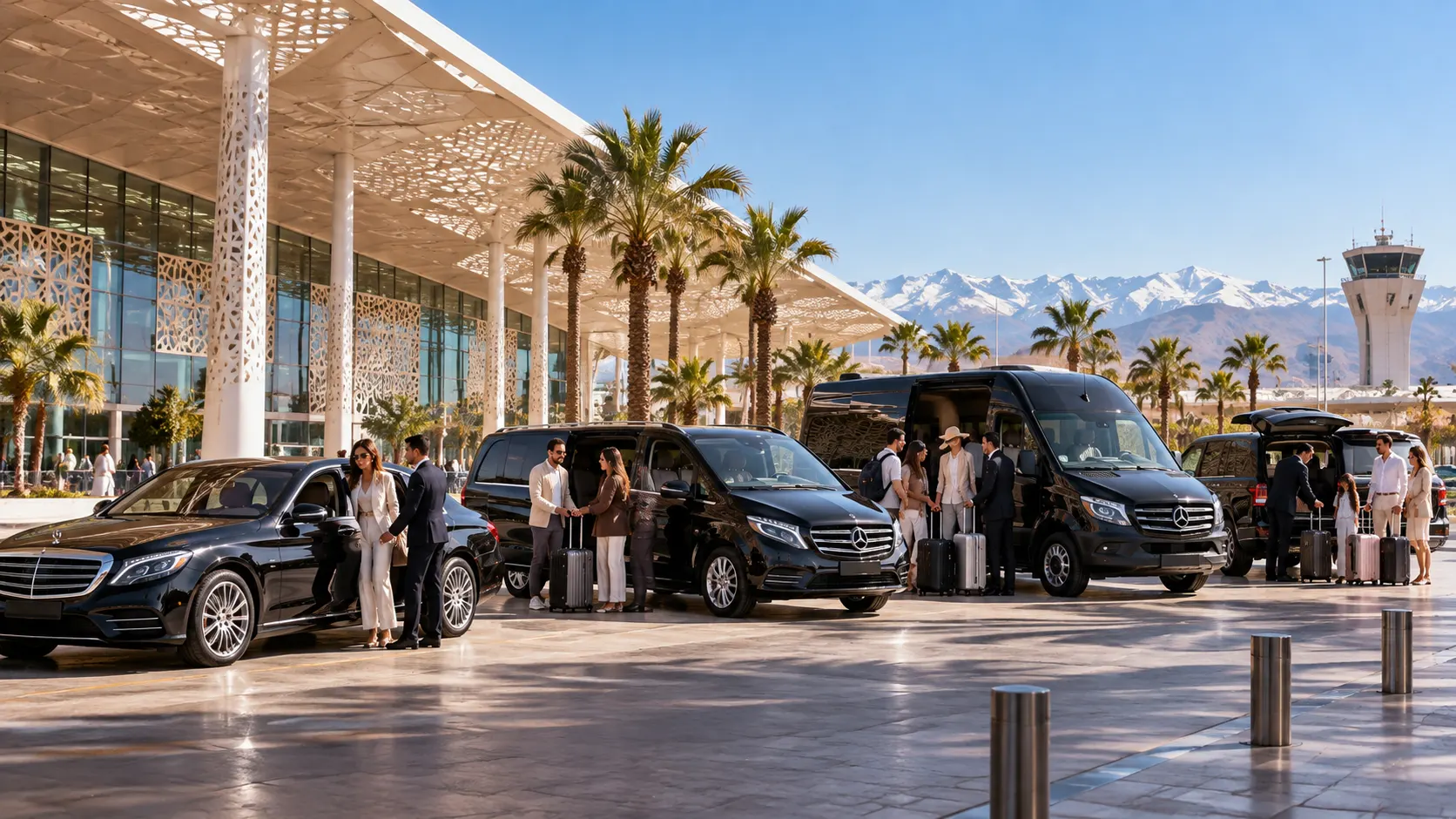 Marrakech Group Airport Transfer with Mercedes sedan, V-Class, Sprinter and luxury SUV at Marrakech Menara Airport